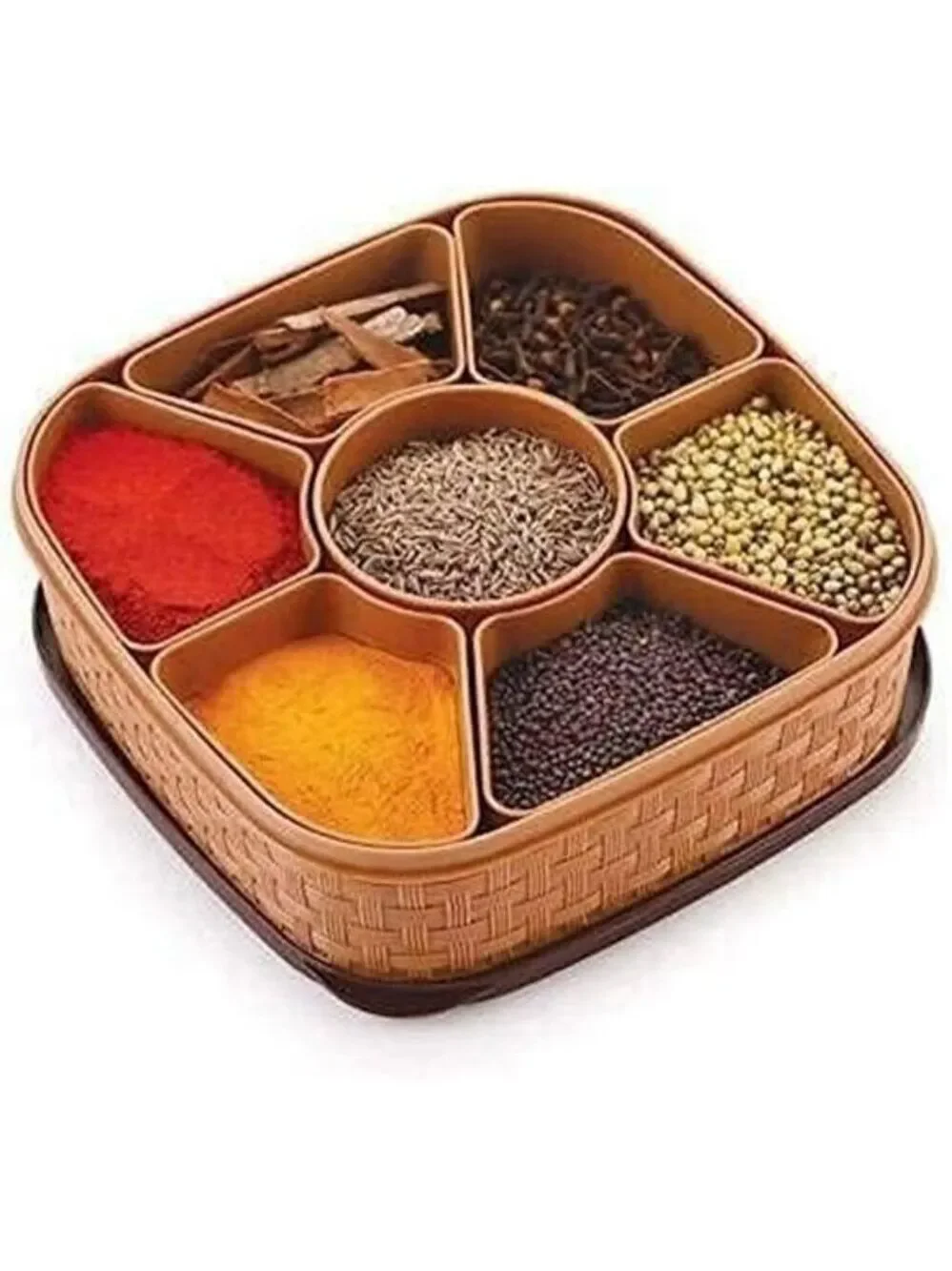 Plastic masala spice box with 7 compartments dry fruit container kitchen storage